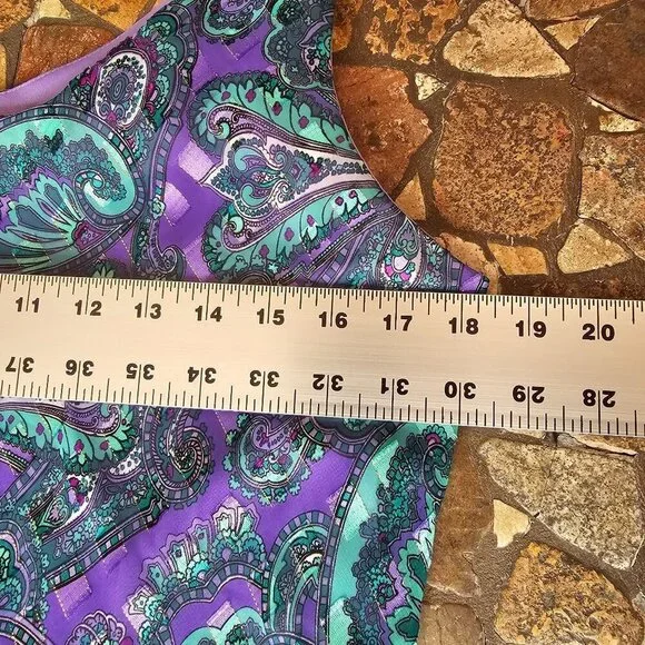 Vintage Patra Purple & Teal Paisley Sleeveless Tiered Dress,  Size 14, USA Made - Picture 7 of 8